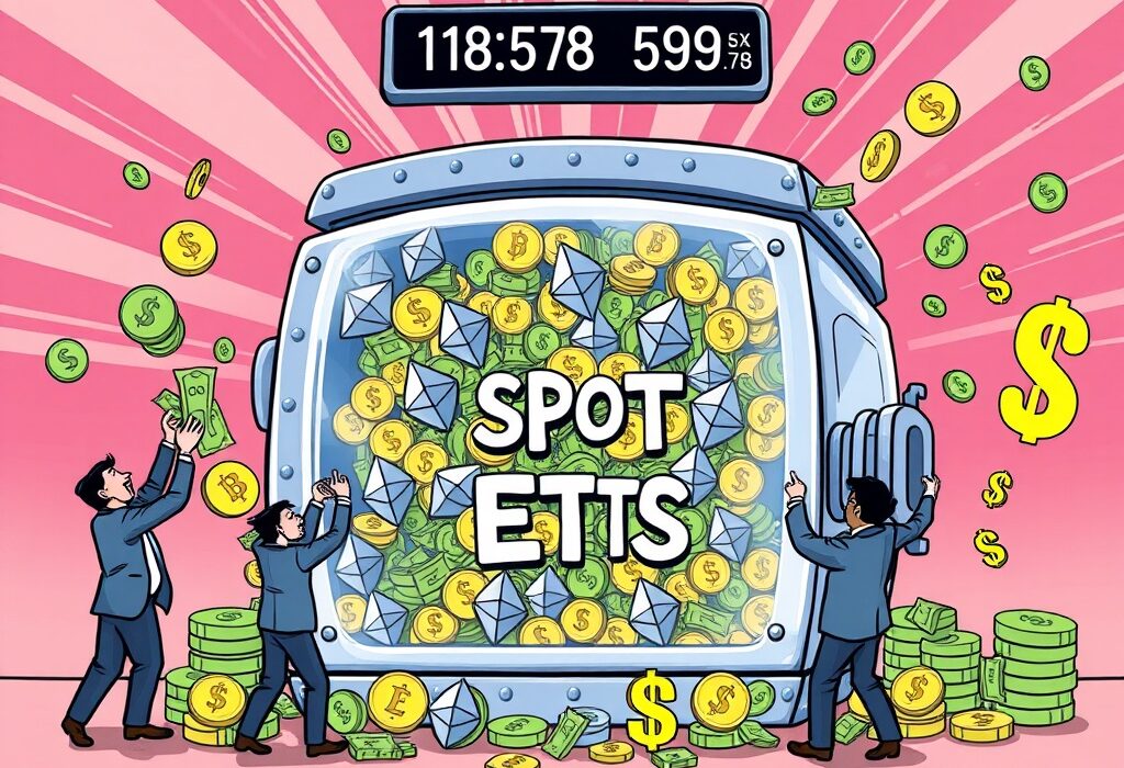 An illustration symbolizing the strong positive net inflows into US Spot ETH ETFs, showing growth and investor confidence.