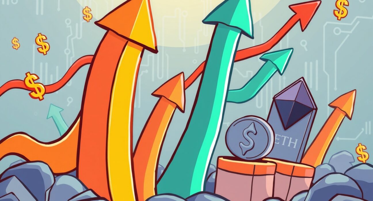A cartoon illustration showing significant capital flowing into digital asset funds, representing the strong net inflows into Spot ETH ETFs.
