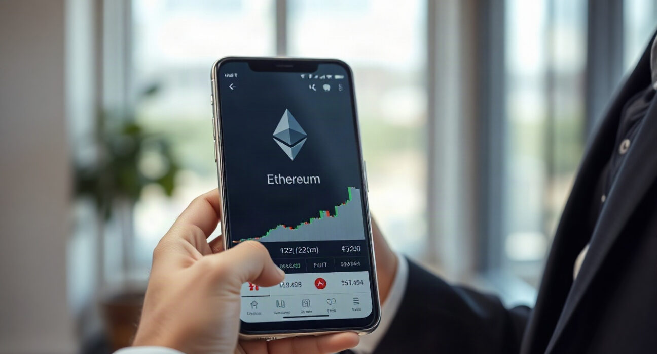 Ethereum price chart on a trading app with upward trend