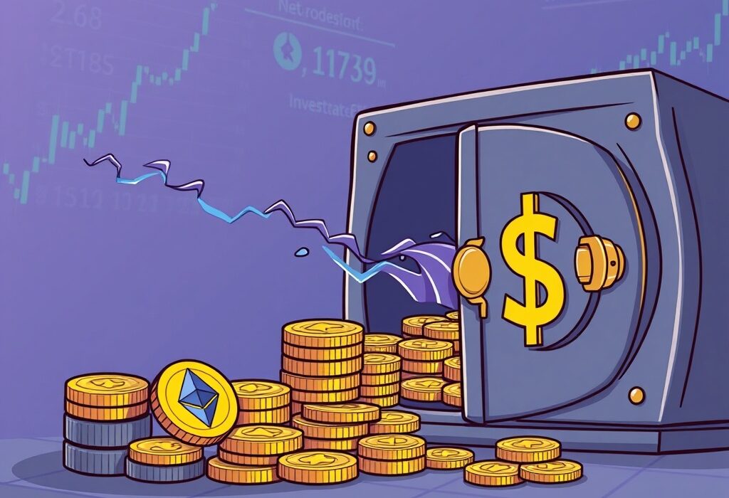 A cartoon illustration showing significant capital flowing into Spot Ethereum ETFs, symbolizing strong market interest and net inflows.