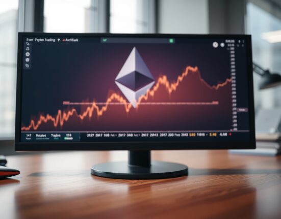 Smartphone displaying Ethereum ETF inflow chart with upward trend on a desk