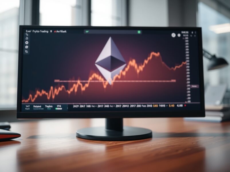 Smartphone displaying Ethereum ETF inflow chart with upward trend on a desk