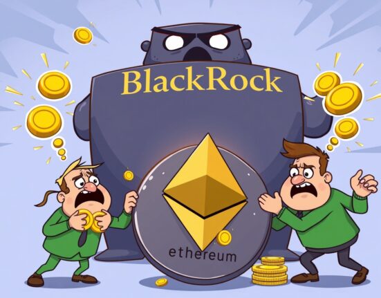 Cartoon showing money leaving Spot Ethereum ETFs, illustrating the recent $97.8M net outflow trend and its impact.