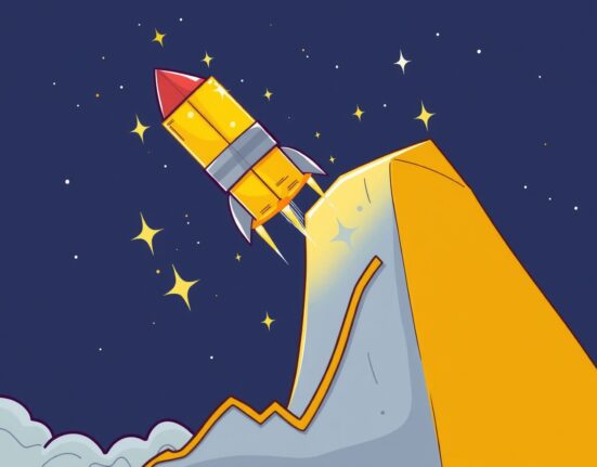 Spot gold achieving an all-time high, illustrated as a golden rocket bar soaring past milestone markers.