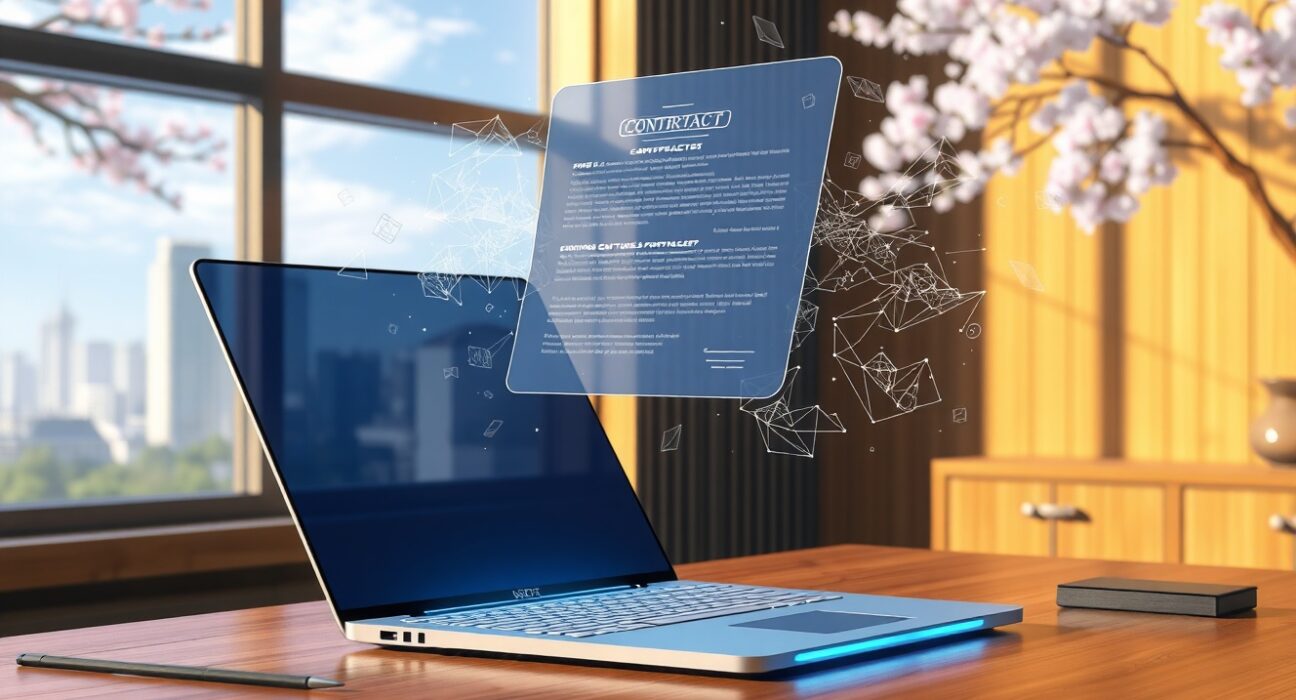 SpotDraft's on-device AI for contract review on a laptop, illustrating privacy-first enterprise technology.