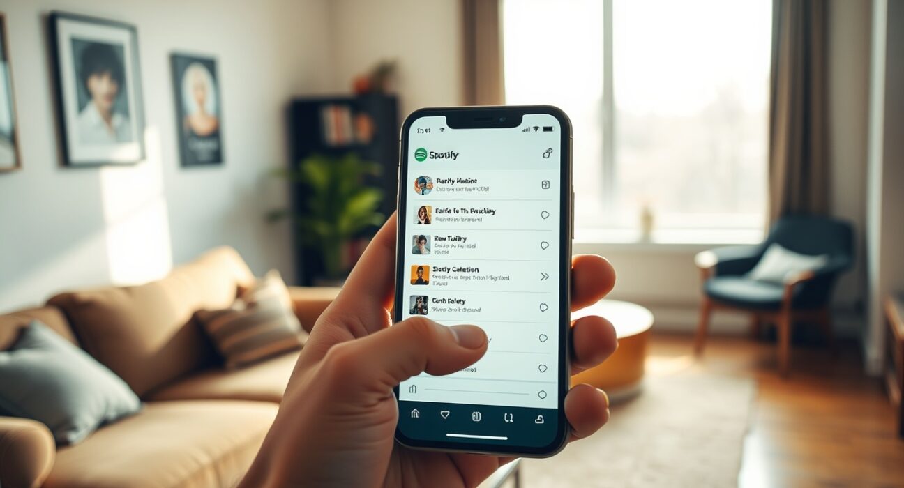 Person using Spotify AI assistant on smartphone for music discovery
