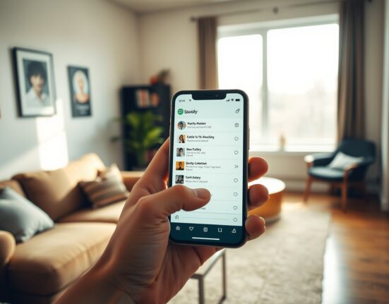 Person using Spotify AI assistant on smartphone for music discovery