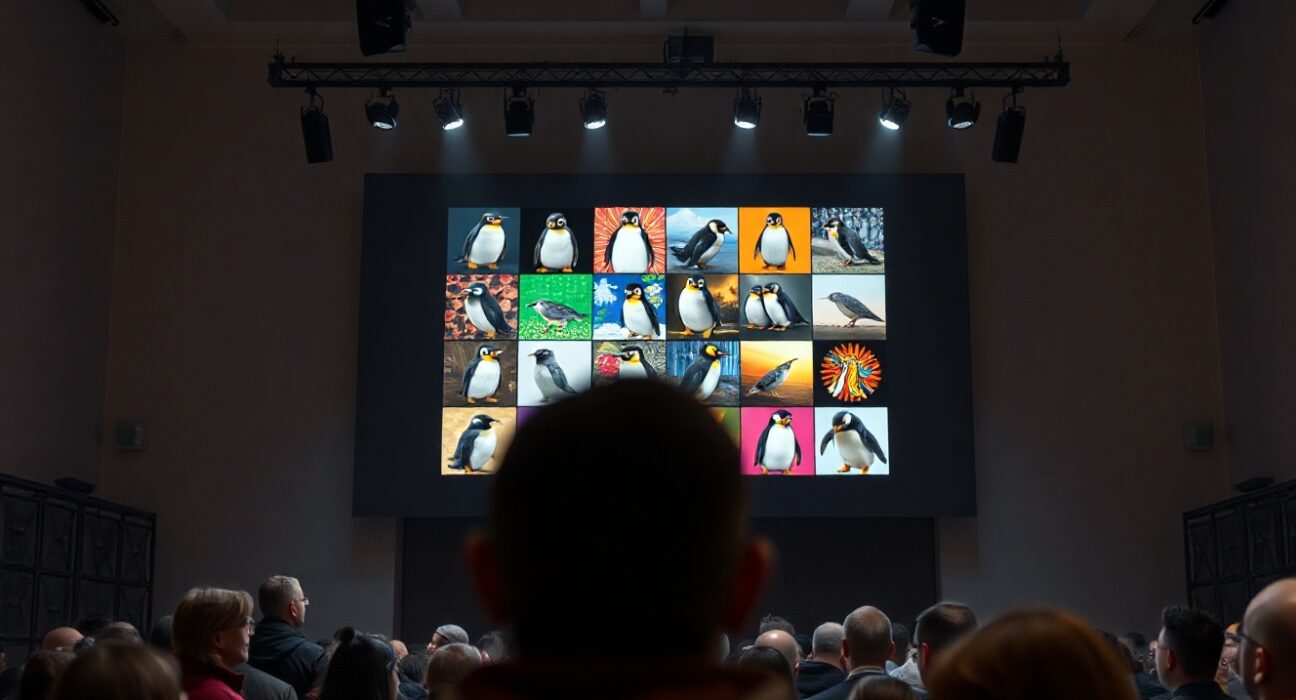 Digital display showing Spritehood NFT artworks at a launch event