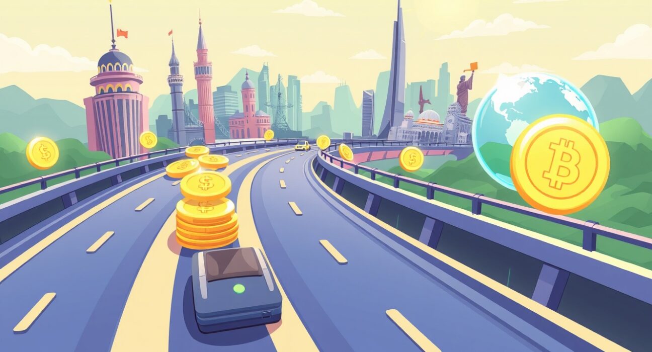 Illustration of the revolutionary StableChain mainnet enabling fast global stablecoin payments.