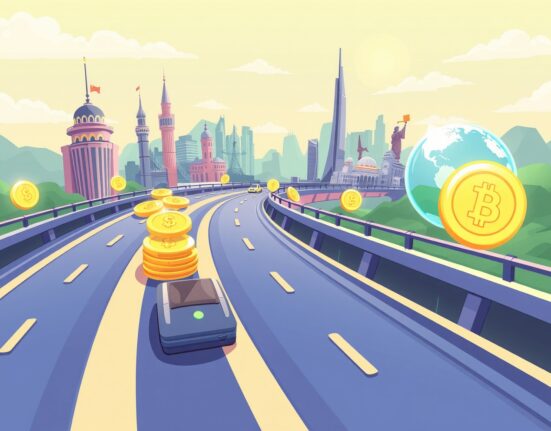 Illustration of the revolutionary StableChain mainnet enabling fast global stablecoin payments.