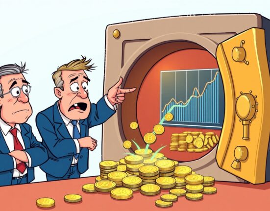 Stablecoin bank run scenario showing digital coins flowing from European central bank vault