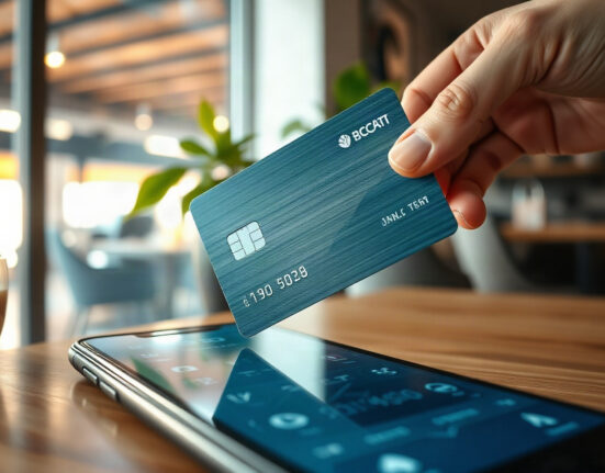 Close-up of a contactless payment card with a smartphone displaying a digital wallet, representing stablecoin card spending growth.