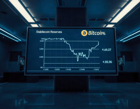 Chart showing stablecoin balances on exchanges declining, with Binance's share increasing