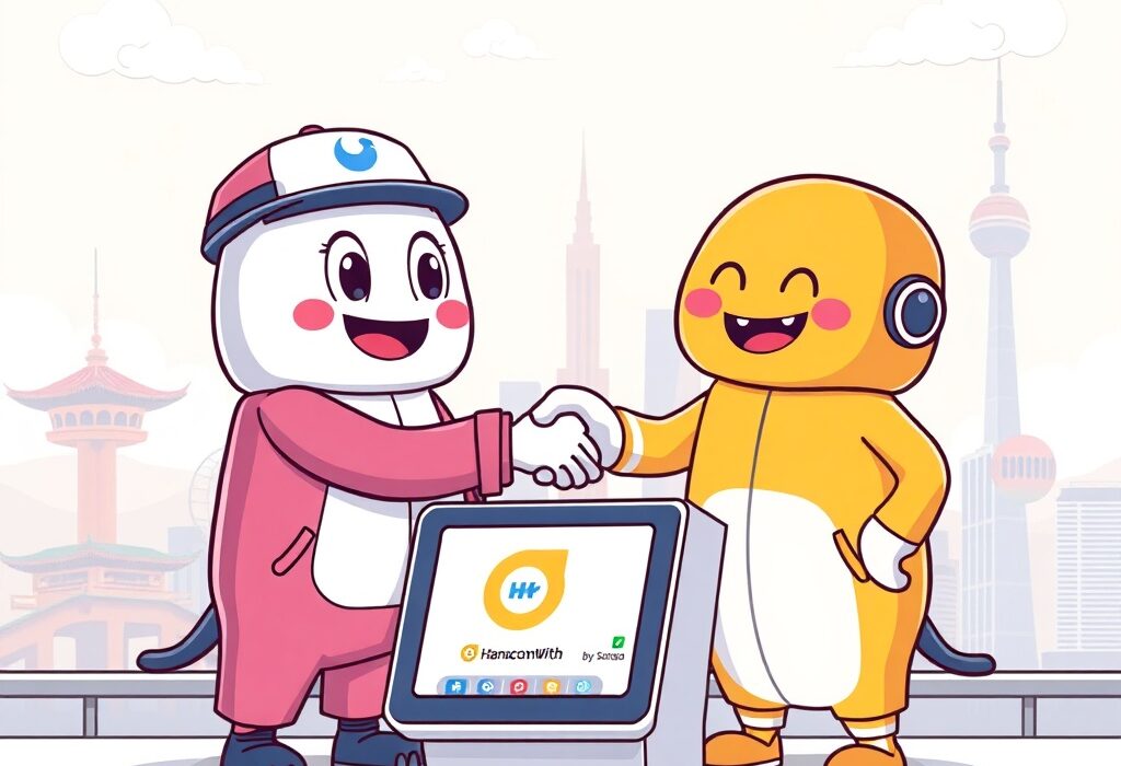 Cartoon illustration of Danal and Hancom With collaborating on innovative stablecoin financial services for global users.