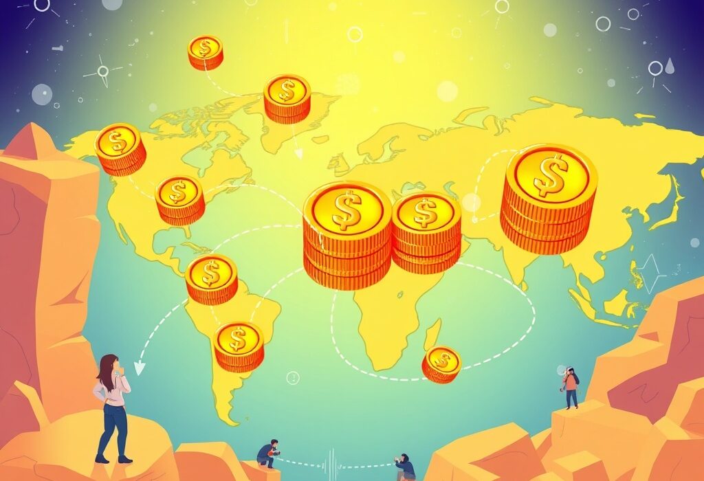 A vibrant cartoon illustrating stablecoins facilitating rapid global payments and international commerce, highlighting their future potential.