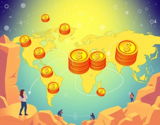 A vibrant cartoon illustrating stablecoins facilitating rapid global payments and international commerce, highlighting their future potential.