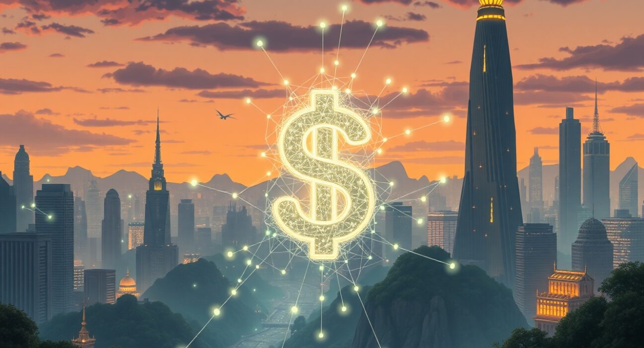 Illustration of stablecoin growth reinforcing US dollar dominance in global digital finance.