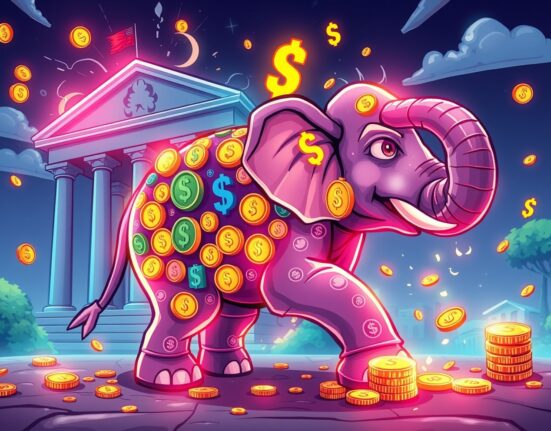 Stablecoin growth depicted as expanding digital currency elephant affecting central bank decisions