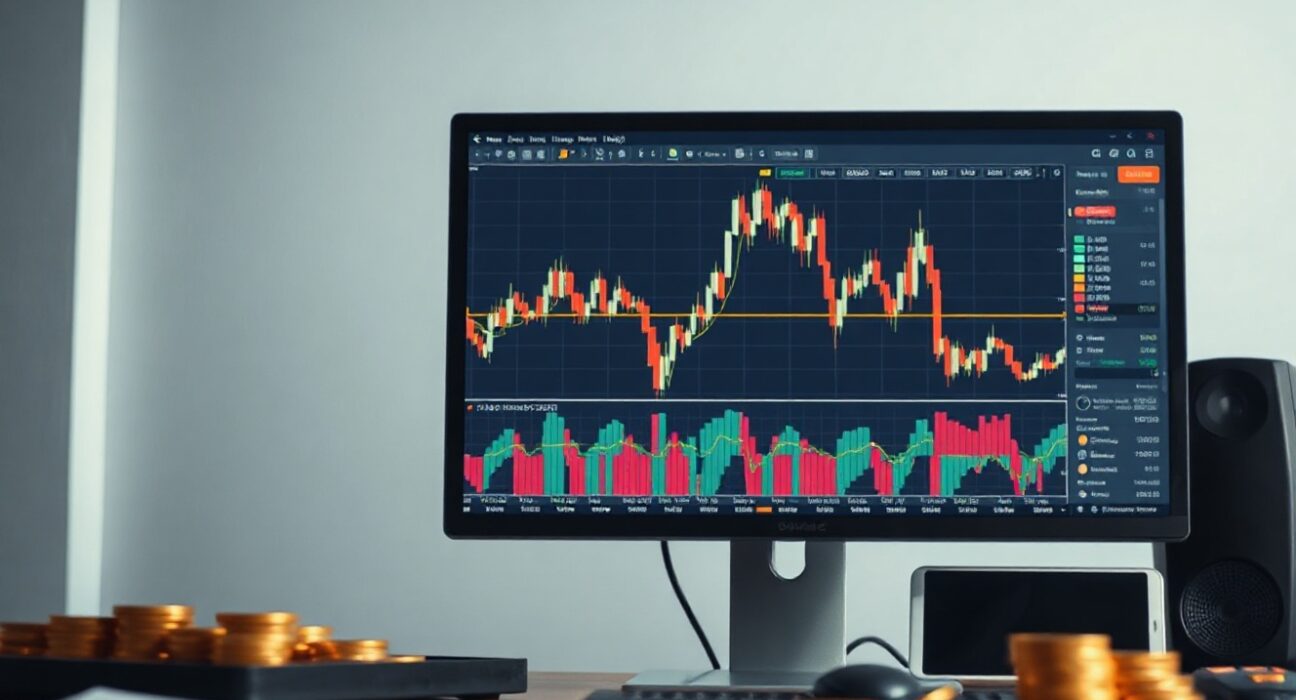 Cryptocurrency market chart on a monitor showing a decline in stablecoin liquidity.