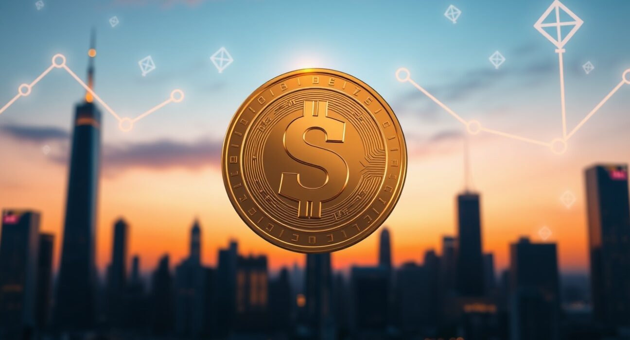 Forecast of the stablecoin market reaching $2 trillion, symbolizing digital currency growth in global finance.