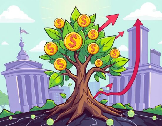 Growing stablecoin market depicted as vibrant digital money tree with institutional adoption