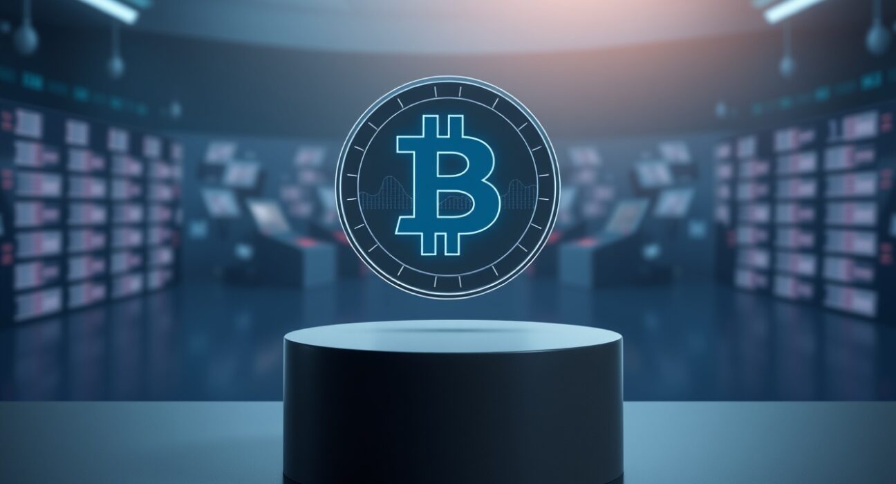 A sleek digital coin representing the evolution of the stablecoin term into a broader digital cash concept.