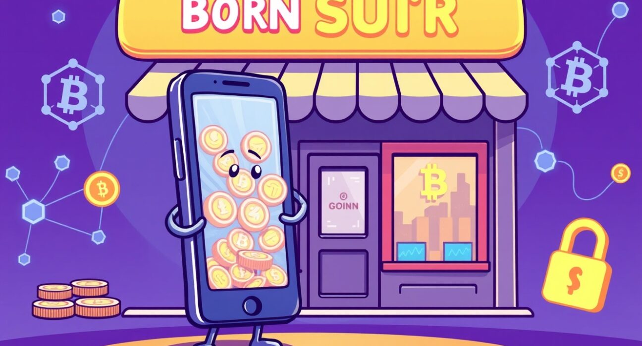 A vibrant illustration of a stablecoin payments app facilitating secure digital transactions for businesses.