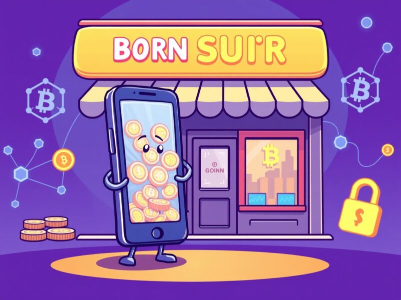 A vibrant illustration of a stablecoin payments app facilitating secure digital transactions for businesses.