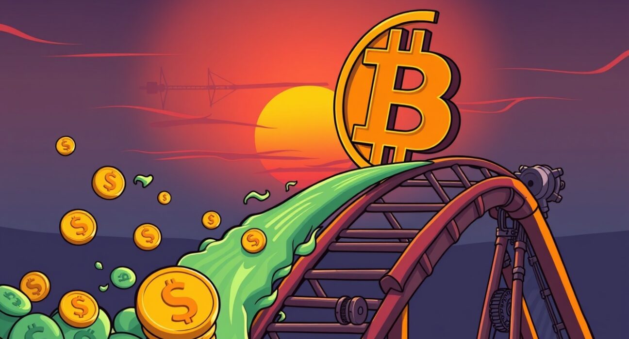 A cartoon illustration depicting the Stablecoin Supply Ratio indicating a potential final rally in the crypto bull cycle.