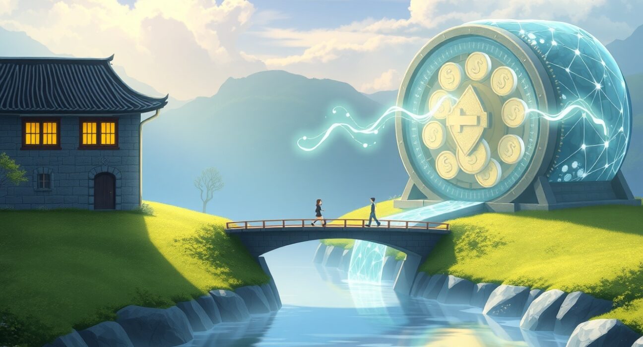 Stablecoin threat to bank deposits illustrated as digital transformation of traditional finance.