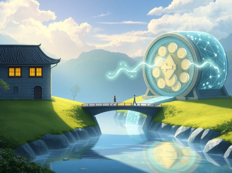 Stablecoin threat to bank deposits illustrated as digital transformation of traditional finance.