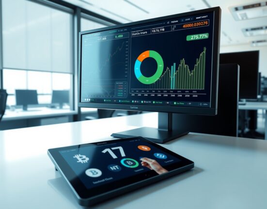 Professional trading desk showing cryptocurrency market data with stablecoins dominating 75% of trading volume