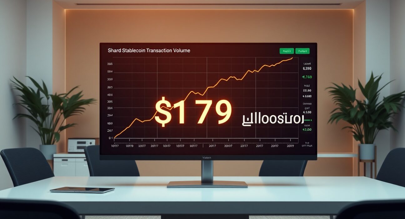 Digital dashboard showing stablecoin transaction volume reaching $1.79 trillion record