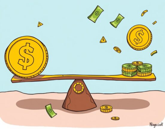 A cartoon illustration showing stablecoins bringing balance to the economy, potentially stabilizing inflation.