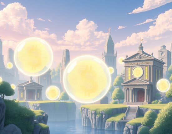 Conceptual illustration distinguishing stablecoin regulation from traditional bank deposits in digital finance.