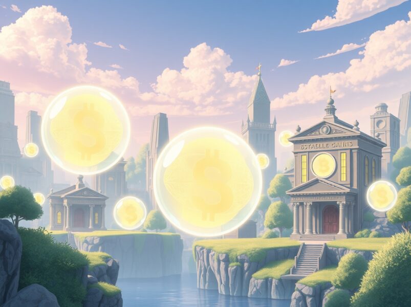 Conceptual illustration distinguishing stablecoin regulation from traditional bank deposits in digital finance.