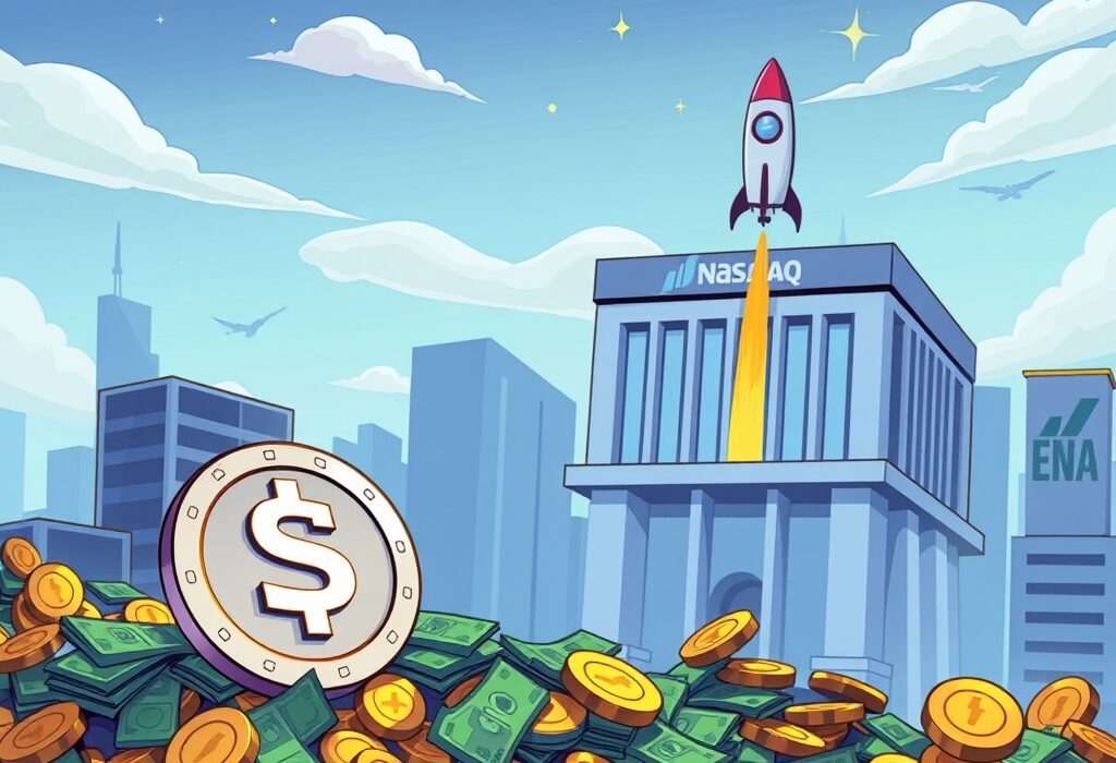 An illustration showing StablecoinX's monumental funding success, symbolizing its strategic growth and future impact on the ENA ecosystem.
