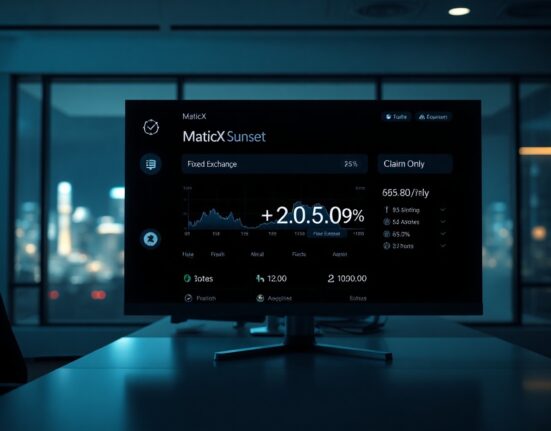 Digital dashboard showing MaticX sunset notice and countdown timer in a professional office setting