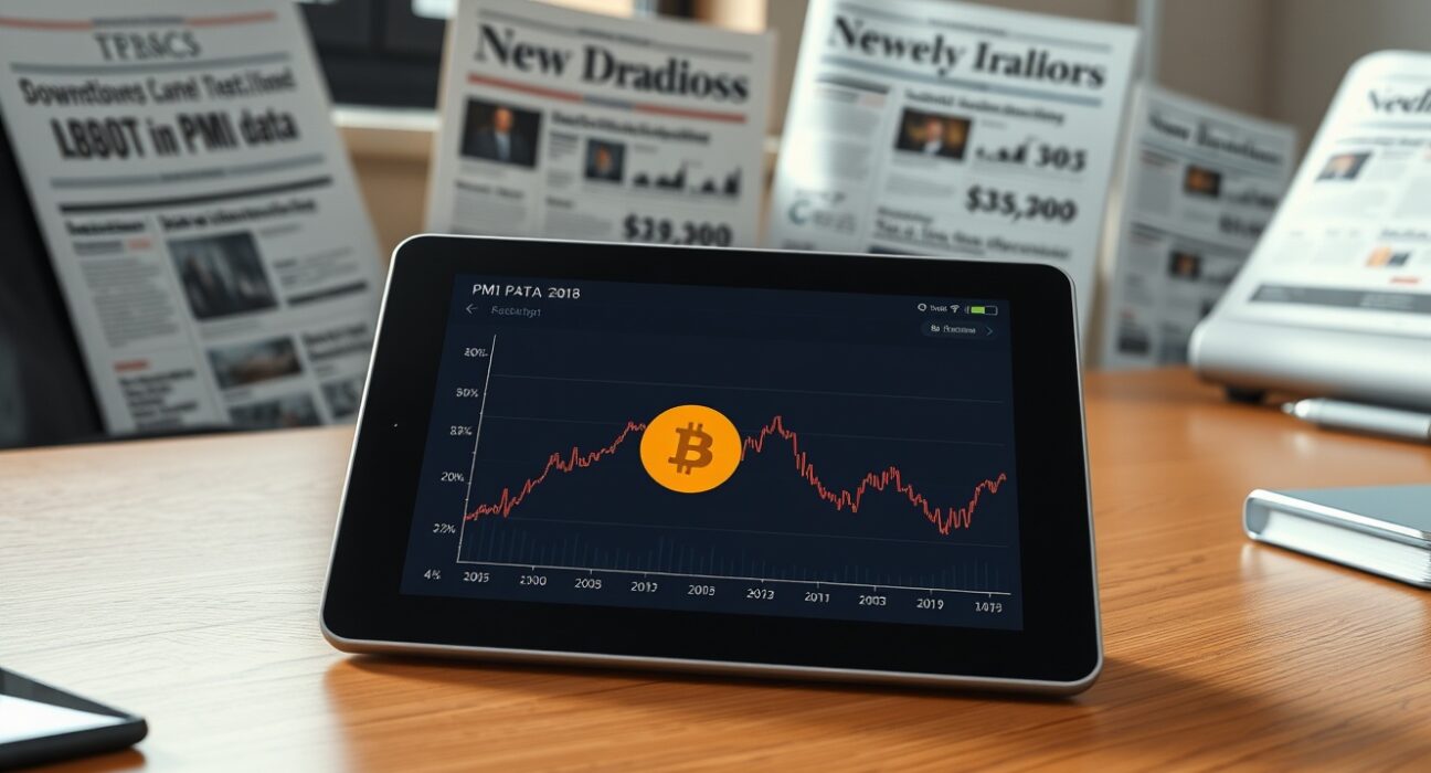 Analysis of stagflation fears impacting the Bitcoin price chart on a tablet.