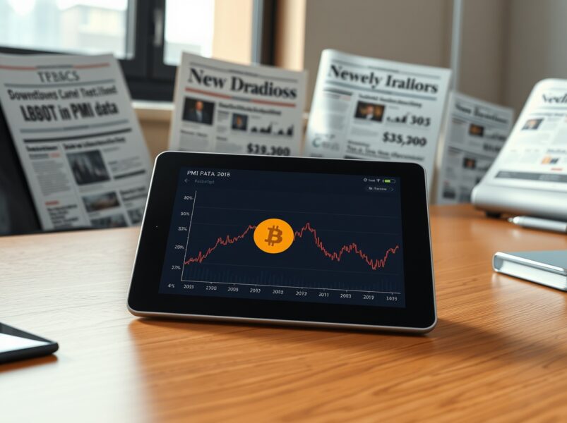 Analysis of stagflation fears impacting the Bitcoin price chart on a tablet.