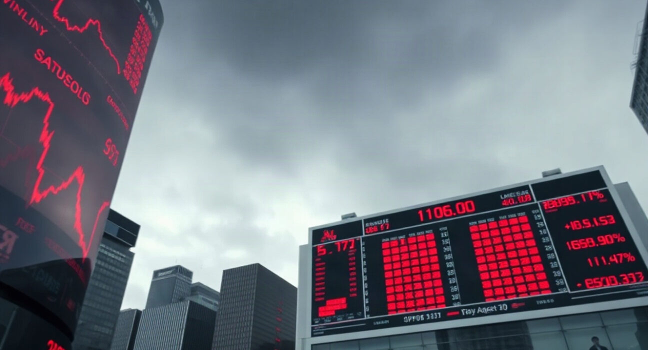 Stock market board showing declining charts amid stagflation concerns
