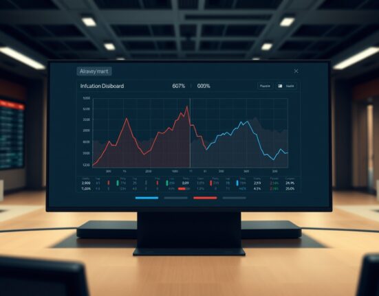 Global economic dashboard showing stagflation risks with diverging inflation and growth indicators