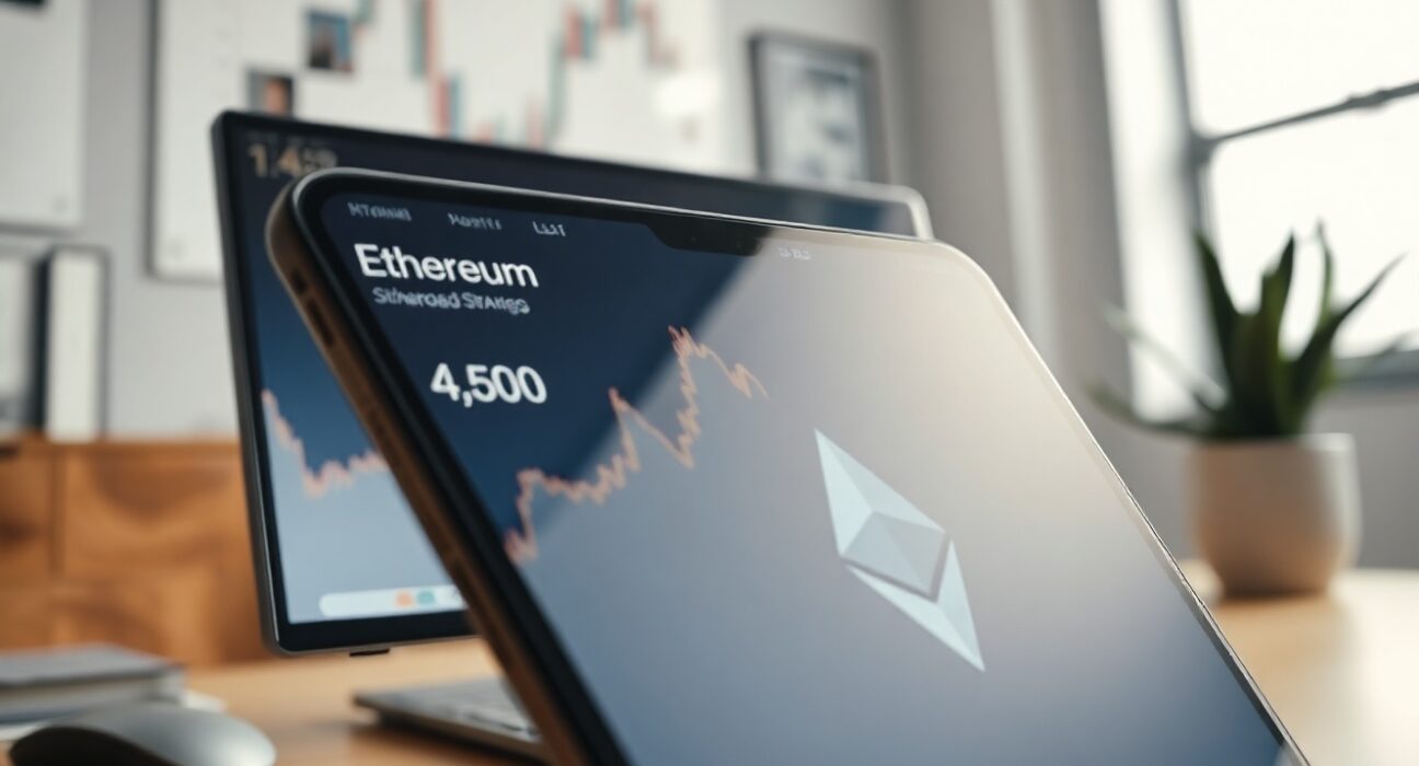 Ethereum staking dashboard on a screen showing record staked ETH amounts