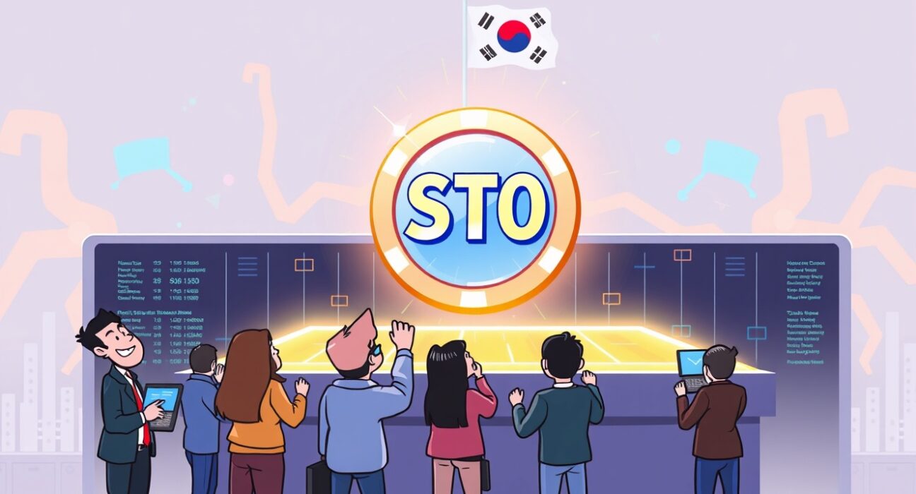A vibrant cartoon shows the StakeStone (STO) coin being listed on a major crypto exchange, symbolizing new trading opportunities.