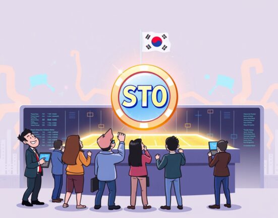 A vibrant cartoon shows the StakeStone (STO) coin being listed on a major crypto exchange, symbolizing new trading opportunities.