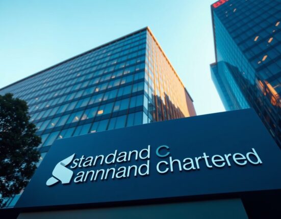 Standard Chartered bank building exterior under clear sky, representing institutional crypto custody acquisition.