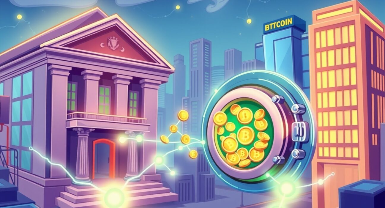 A vibrant illustration of a powerful partnership expanding crypto prime services for institutional investors.