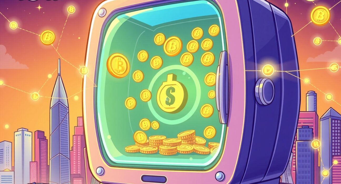 A vibrant cartoon illustration of Standard Chartered's revolutionary tokenized deposit solution connecting global finance.