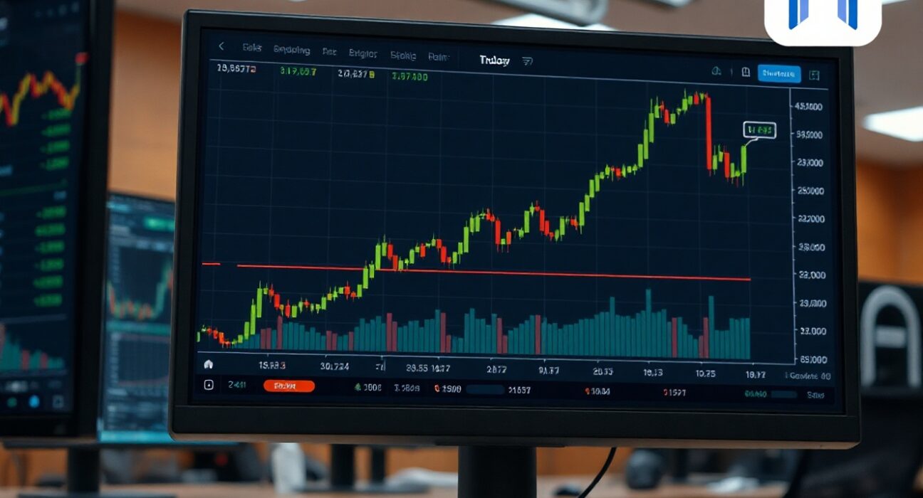 UNI token price chart with upward trend on trading screen