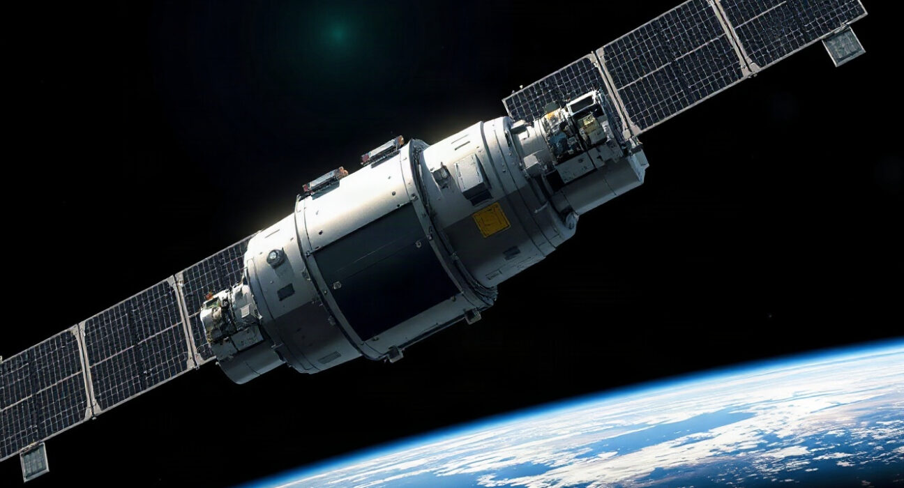 Artist's rendering of Starcloud's orbital data center satellite in low Earth orbit with Earth in the background.